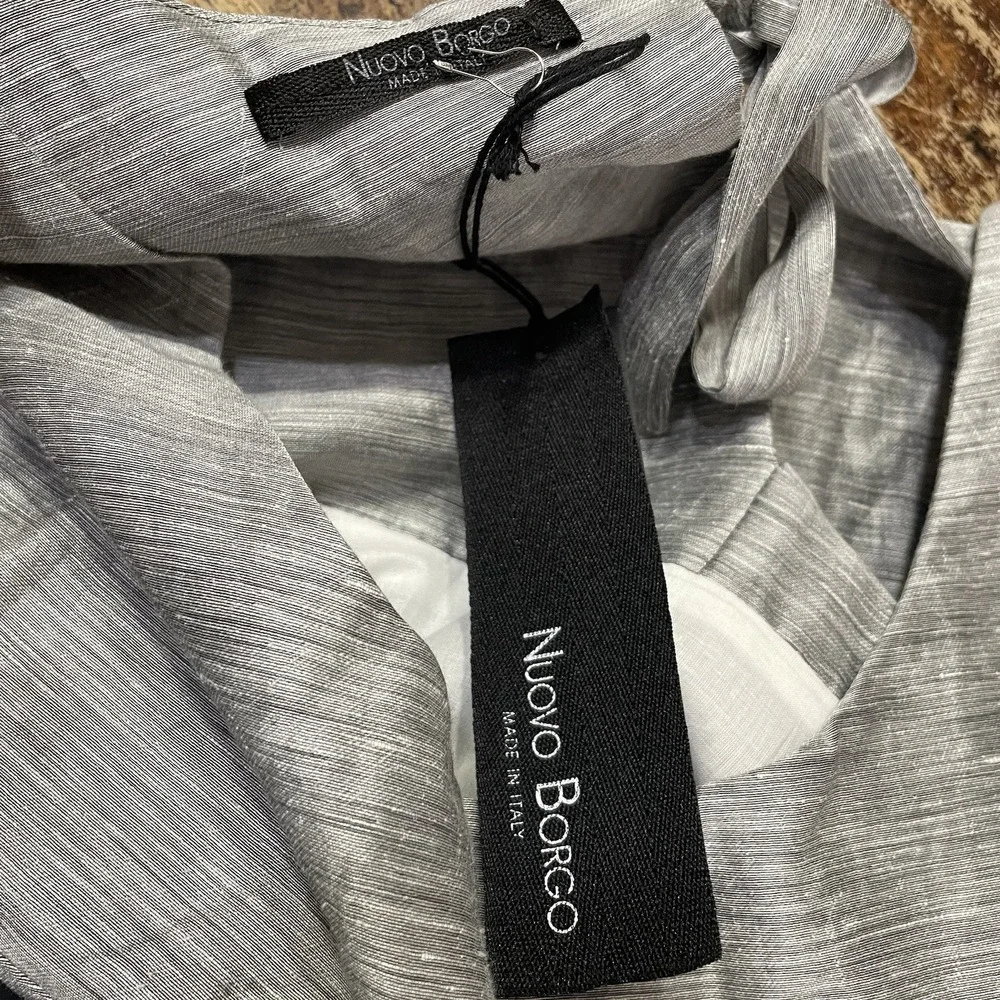 Nuovo Borgo Linen Blend Tie Back Tunic Dress Silver‎ Gray 44 Italy Large